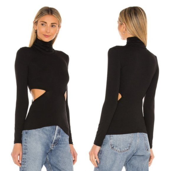 NWT Lovers + Friends Isana Turtleneck Cut Out Long Sleeve Top Black Large - Picture 2 of 9